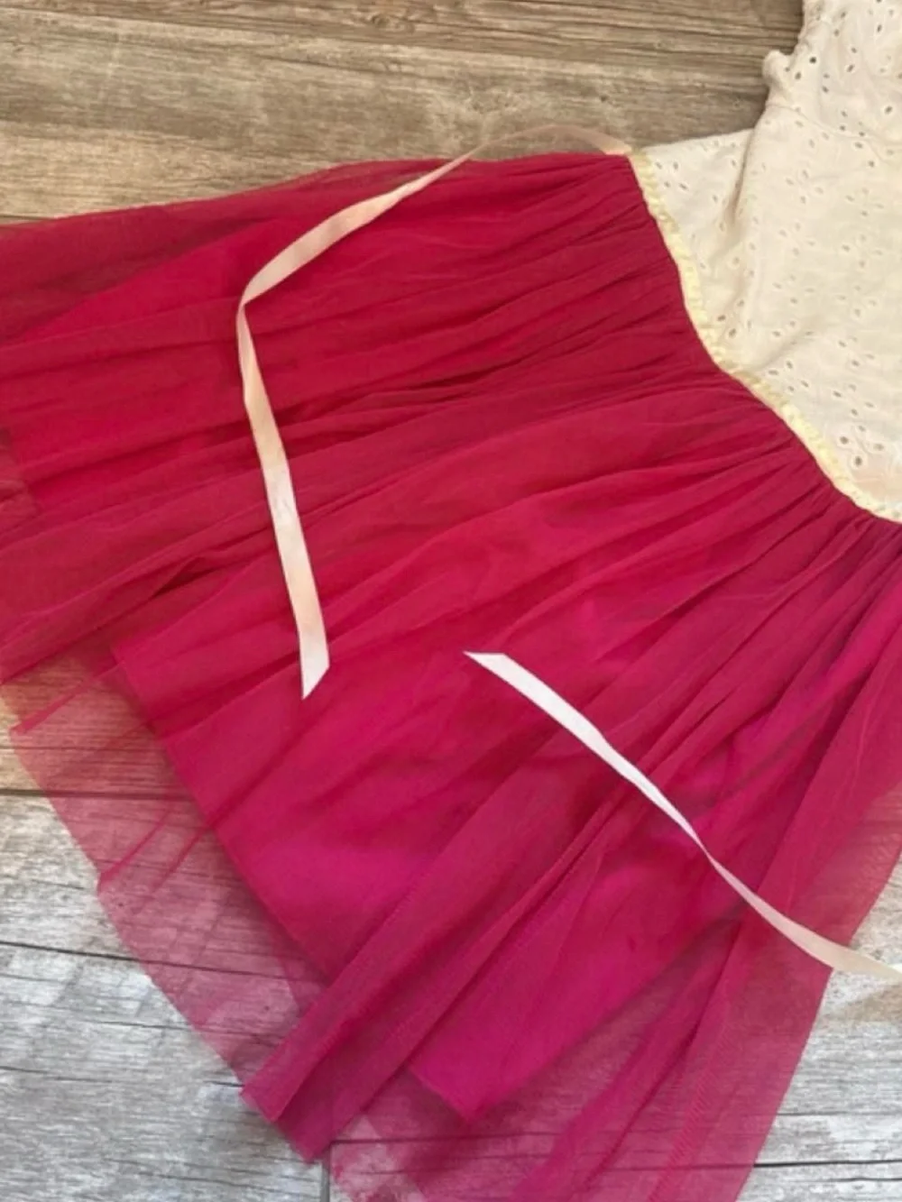 White Eyelet Top & Fuchsia Tulle Skirt Girls Dress